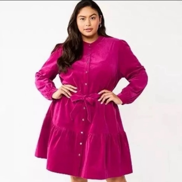 DRAPER JAMES RSVP Long Sleeve Corduroy Raspberry Magenta Dress-Size 2X - Picture 1 of 9